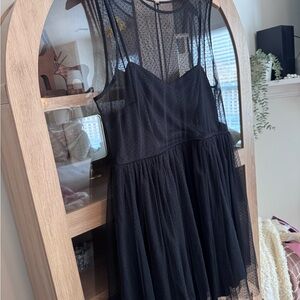 LC Lauren Conrad Black Flocked Polka Dot Tulle Fit & Flare Dress Size 16 Party